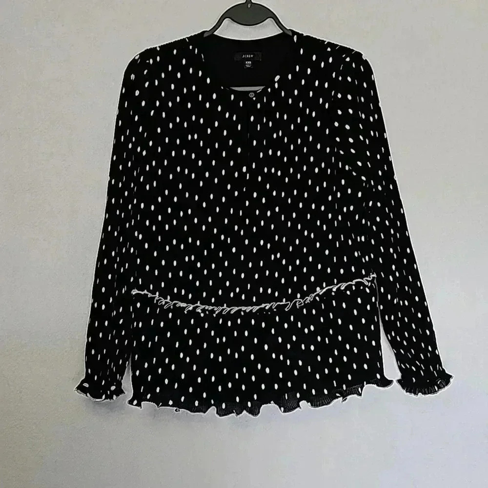 J. Crew pleaded Ruffled peplum top  with‎ polka dot